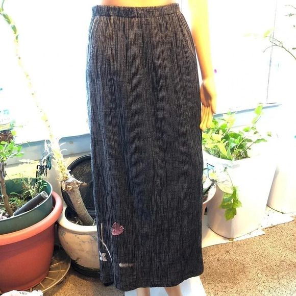 Alegre Linen Blend Play Fair Have Fun  Hand Painted Summer Maxi Skirt size S - Picture 2 of 9